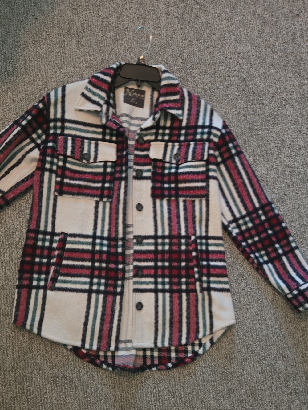 Natural Reflections  Plaid Pea Coat - Cream, Pink & Black